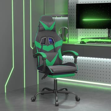 vidaXL Gamestoel met voetensteun kunstleer zwart en groen, Verzenden, Nieuw, Groen