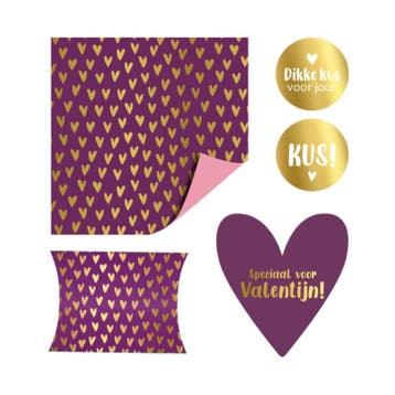 inpakset lots of love - paars - hartjes - cadeauverpakkin..., Diversen, Cadeaupapier, Ophalen of Verzenden, Nieuw