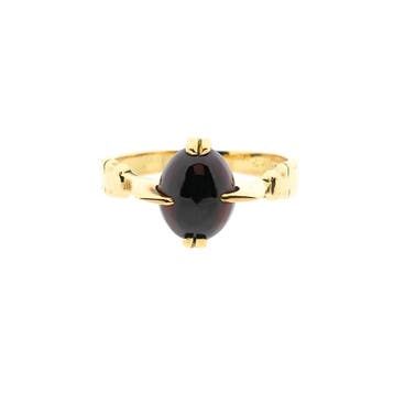 Vintage gouden ring met granaat, Gebruikt, Ophalen of Verzenden, 17 tot 18, Met edelsteen