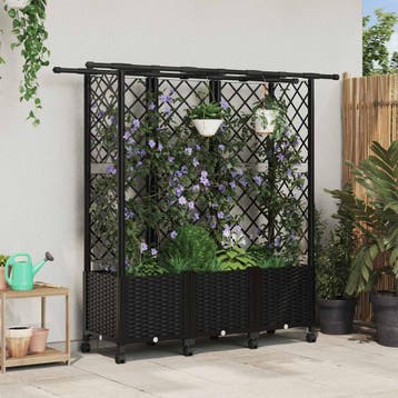 vidaXL Verhoogd Bed met Trellis en Dak Zwart 163,5 x 40 x, Tuin en Terras, Verzenden, Nieuw, Minder dan 60 cm, 60 cm of meer