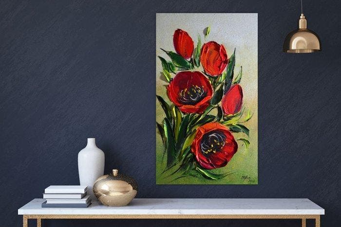 Bajor Kinga - Poppies, Antiek en Kunst, Kunst | Schilderijen | Modern