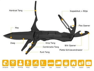 PLAY IT Zakmes Multitool 14 in 1 Incl. Draagetui +Multikaart, Verzenden, Nieuw