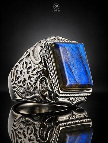 Blauwe Flash Labradoriet Ring - 925 Sterlingzilver -