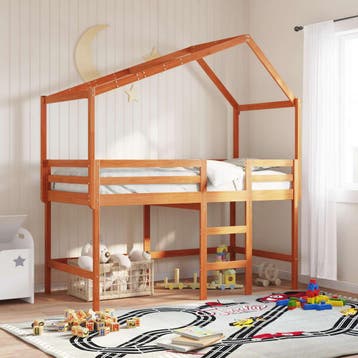 vidaXL Hoogslaper bedframe Wasbruin 90 x 190 cm Massief, Verzenden, Nieuw, Bruin, Hout