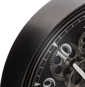 WANDKLOK METAAL MET DRAAIENDE TANDWIELEN - ZWART - DIAMETER, Ophalen of Verzenden, Nieuw