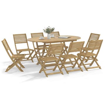 vidaXL 9-delige Tuinset massief acaciahout, Nieuw, 8 zitplaatsen, Tuinset, Verzenden