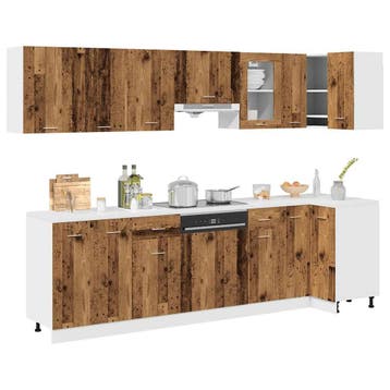 vidaXL 11-delige Keukenkastenset Lyon bewerkt hout oud, Huis en Inrichting, Verzenden, Nieuw, Bruin