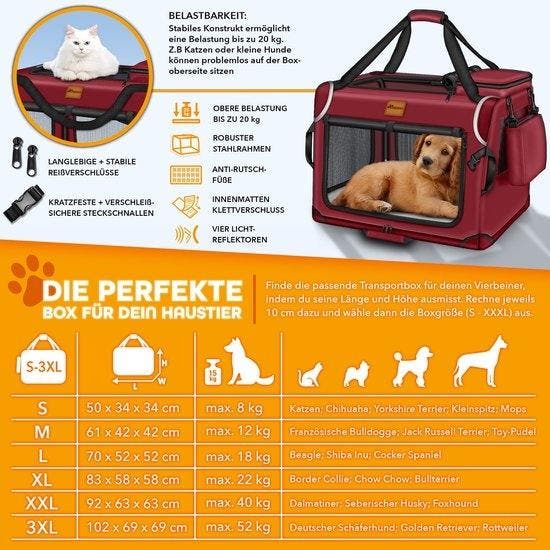 Lovpet® Hondenbox, incl. hondenbak, opvouwbaar, XXL 91,4 x 63,5 x 63,5 cm hondentransportbox, transporttas, hondentas, transportbox voor huisdieren, honden en katten, marineblauw