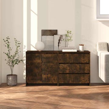 vidaXL 2 st Dressoirs bewerkt hout gerookt eikenkleurig, Verzenden, Nieuw, Overige houtsoorten, Minder dan 50 cm
