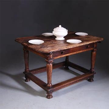 Doorleefde betaaltafel met brede lade ca 1825 No991405, Antiek en Kunst, Antiek | Meubels | Tafels, Ophalen of Verzenden