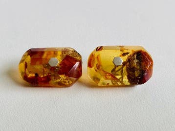 Zilver - Manchetknopen - Baltisch Amber / 875 USSR