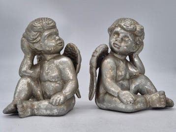 Figuur - Paar Engelsfiguren – Versilberte/patinierte