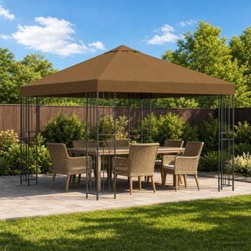 vidaXL Paviljoen 3 x 3 m Taupe Polyester en staal 190 gsm, Verzenden, Nieuw