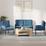 vidaXL Sofa-Sets met kussen 3 pcs Blauw 115 x 56 x 80 cm, Huis en Inrichting, Banken | Bankstellen, Verzenden, Nieuw, Minder dan 150 cm