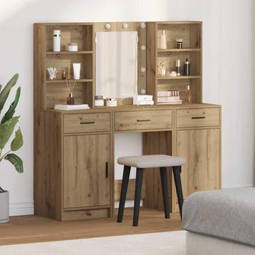 vidaXL Make-up tafel set met LED 3 st Artisan Eiken Bewerkt, Verzenden, Nieuw