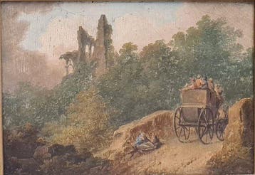 Onbekende kunstenaar - Genre Scene: Peasants on a Cart,, Antiek en Kunst