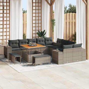vidaXL Tuin Sofa Set 13 st Grijs poly rattan, Tuin en Terras, Verzenden, Nieuw, Rotan, 3 zitplaatsen