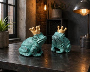 Gietijzer - Beeldje, Twee konings kikkers - 11 cm -