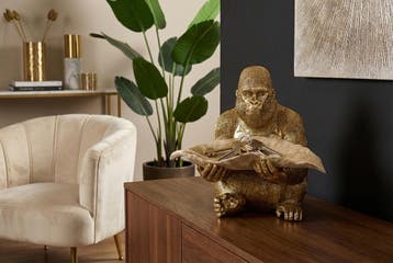Sculptuur GORILLA 40cm bladkom goudbeige - 48063, Huis en Inrichting, Ophalen of Verzenden, Nieuw