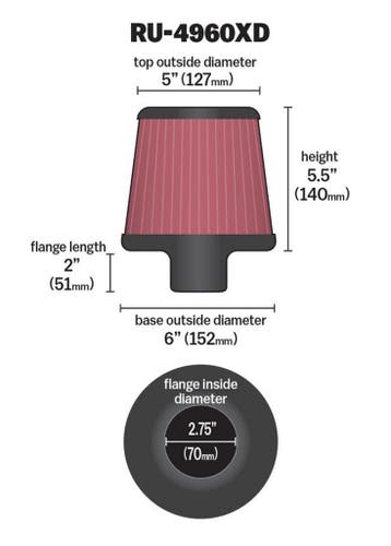 K&N Filter Universal Clamp-On Filter-Round Tapered 2.75in, Ophalen of Verzenden, Nieuw