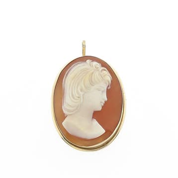 Vintage gouden broche/hanger met camee (Hanger of bedel), Ophalen of Verzenden, Gebruikt, Goud, Overige merken