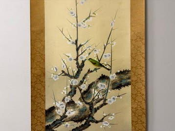 Prachtig schilderij van bloem en vogel - Witte
