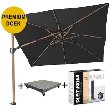 Challenger T2 premium zweefparasol 300x300 cm teak mast, Tuin en Terras, Ophalen of Verzenden, Nieuw