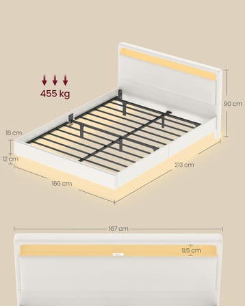 Tweepersoonsbed - 140x200cm - zwevend bed - LED-verlichting, Verzenden, Nieuw