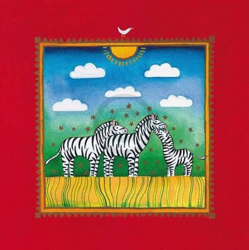 Kunstdruk Linda Edwards - Three little zebras 40x40cm, Verzenden, Nieuw