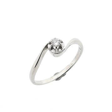 Witgouden solitairring met diamant; 0,10 ct., Sieraden, Tassen en Uiterlijk, Gebruikt, 19 tot 20, Ophalen of Verzenden, Met edelsteen