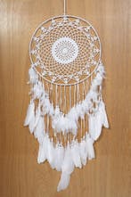 Dromenvanger Groot Mandala Wit Dreamcatcher Veren Macramé Bo, Ophalen of Verzenden, Nieuw, Feestartikel, Carnaval