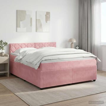 vidaXL Boxspringbed met matras Roze 140 x 200 cm Fluweel, Verzenden, Nieuw, Tweepersoons, Stof