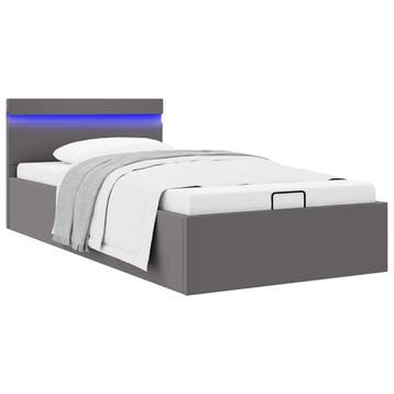 vidaXL Bedframe met opslag hydraulisch LED kunstleer grijs, Overige materialen, 90 cm, Eenpersoons, Verzenden