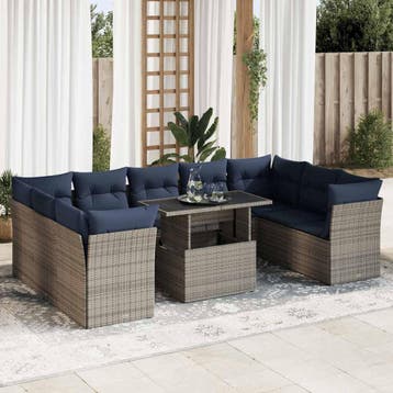 vidaXL 10-delige Loungeset met kussens poly rattan acacia, Verzenden, Nieuw, Loungeset