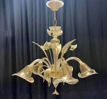 Kroonluchter - Callaoro - Muranoglas - 5 lampen / goud 24kt, Antiek en Kunst