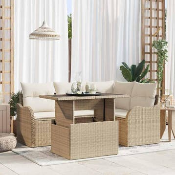 vidaXL Buiten eetset 5 st Beige Poly riet, Verzenden, Nieuw, Rotan, 5 zitplaatsen