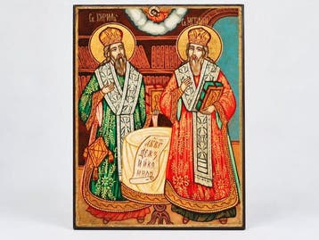 Icoon - Thessalonische broeders Cyrillus en Methodius - Hout
