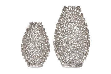 Filigraan vazen set van 2 ABSTRACT LEAF 40cm zilveren, Ophalen of Verzenden, Nieuw