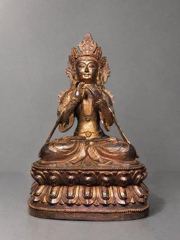 Beeld, Statue of Manjushri Bodhisattva - 32.5 cm - Koper