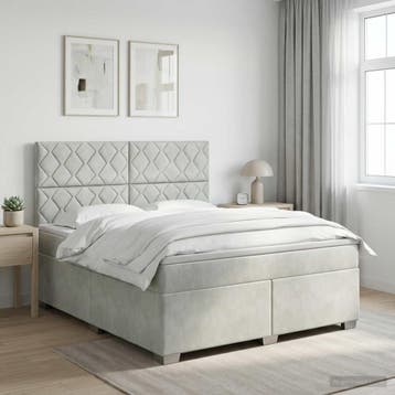 vidaXL Boxspringbed met matras Lichtgrijs 140 x 190 cm, Verzenden, Nieuw, Tweepersoons, Stof