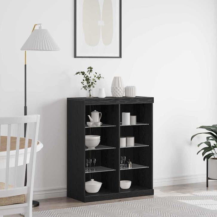 vidaXL LED Sideboard Zwart eiken 81 x 37 x 100 cm Bewerkt, Huis en Inrichting, Kasten | Buffetkasten, Nieuw, Minder dan 50 cm