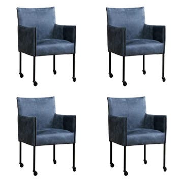 Set van 4 Leren eetkamerstoelen More - Kenia Denim (blauw), Ophalen of Verzenden, Nieuw, Leer, Vijf, Zes of meer stoelen