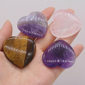 Natuursteen Hart Amethist & Rozenkwarts - 40mm Kristal Ornam, Sieraden, Tassen en Uiterlijk, Verzenden, Nieuw