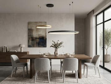 Veiling - Hanglamp Zand Zwart en Goud 80cm&40cm Duo Ring 50W, Huis en Inrichting, Nieuw