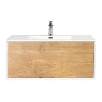 Badkamermeubel Fiona 90cm mat witte wastafel met eiken, Verzenden, Nieuw
