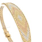 Vintage Tricolor gouden panterschakel armband, Ophalen of Verzenden, Gebruikt, Overige kleuren, Goud