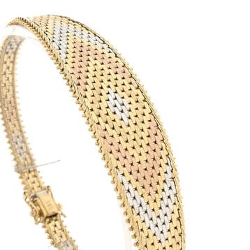 Vintage Tricolor gouden panterschakel armband, Ophalen of Verzenden, Gebruikt, Goud, Goud