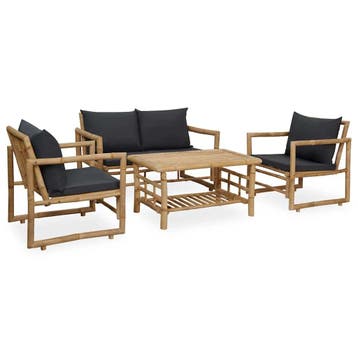 vidaXL 4-delige Loungeset met kussens bamboe, 4 zitplaatsen, Verzenden, Nieuw, Loungeset