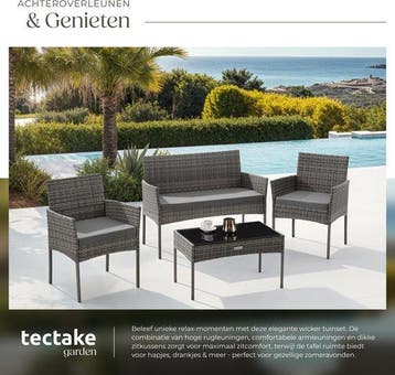 2dekans | tectake® - Wicker tuinset Palese - Zitgroep voor 4, Ophalen of Verzenden, Zo goed als nieuw