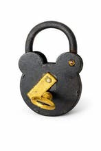 ancien en fonte avec clé d’origine , à silhouette - Hangslot